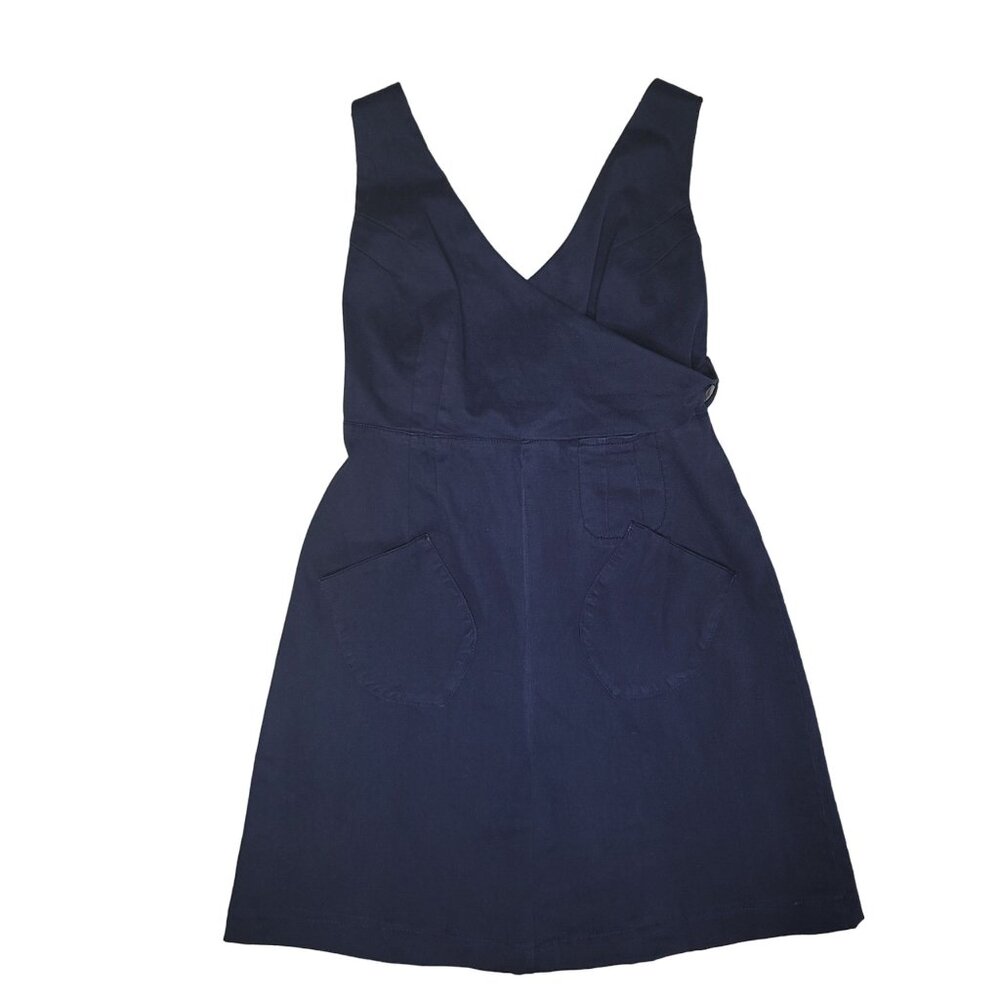 Anthropologie Chino Navy Blue Pinafore overall mini Dress With Pockets Size US 6